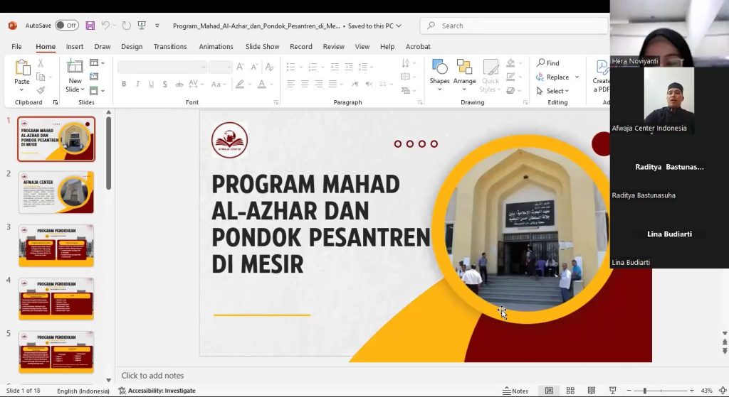 Foto : Kegiatan zoom sosialisasi Ma'had Al-Azhar